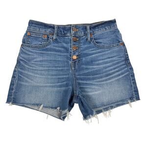 Madewell High Rise Denim Shorts Size 26 Blue Classic Cut-Off Raw Hem Button Fly